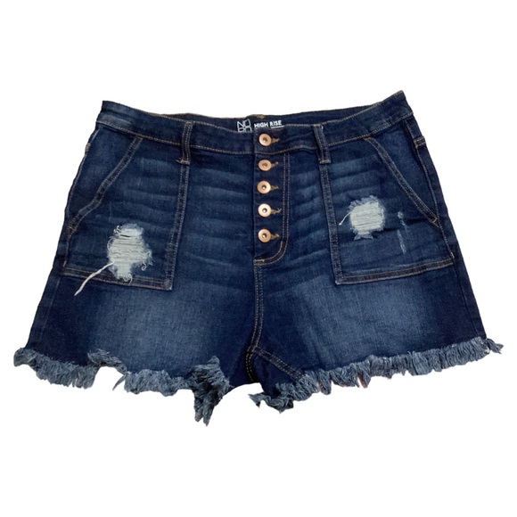 No Boundaries | Shorts | Nobo Blue High Rise Short Ripped Jean Button ...
